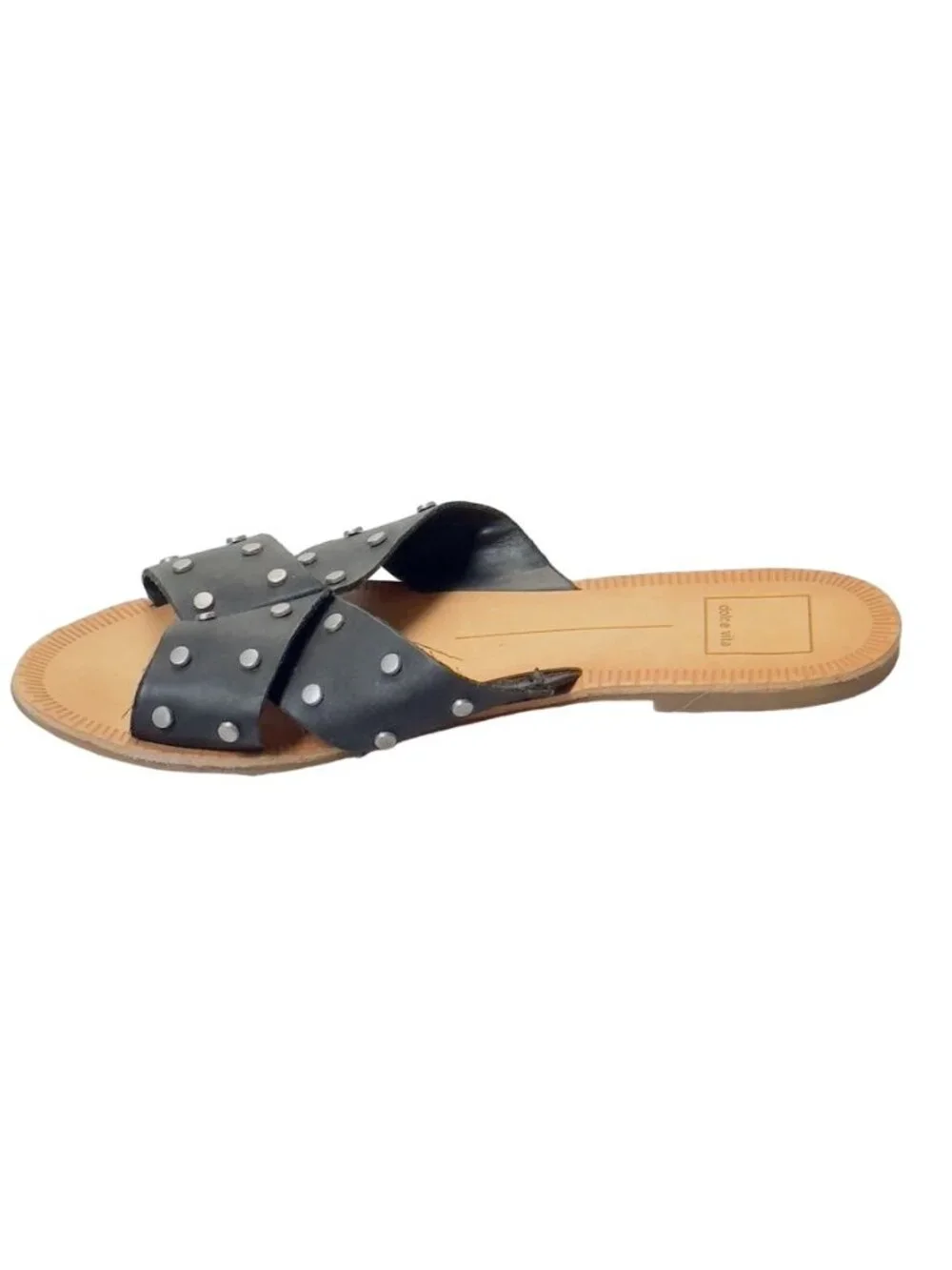 DOLCE VITA Women's Cary Black Studded Leather Cross Strap Sandals Flats Size 7M